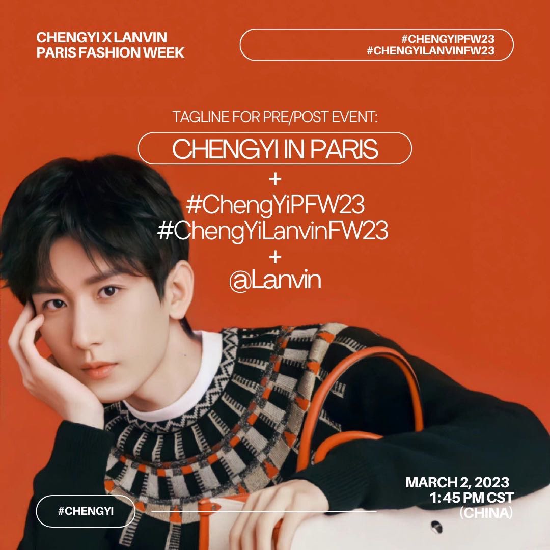 ChengYi_DataGrp's tweet photo. Special attention please: The new tag and tagline. 
Reminder: Do not use the new tag and tagline before CET 6:45!

#ChengYi 
#ChengYiLanvinFW23 
#ParisFashionWeek2023 https://t.co/aXBIj4ioTJ