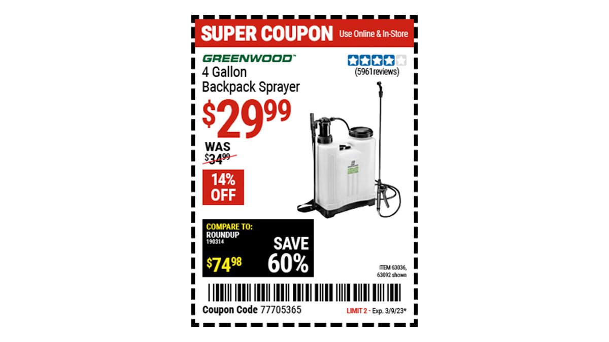 Harbor Freight on Twitter "Buy the GREENWOOD 4 gallon Backpack Sprayer