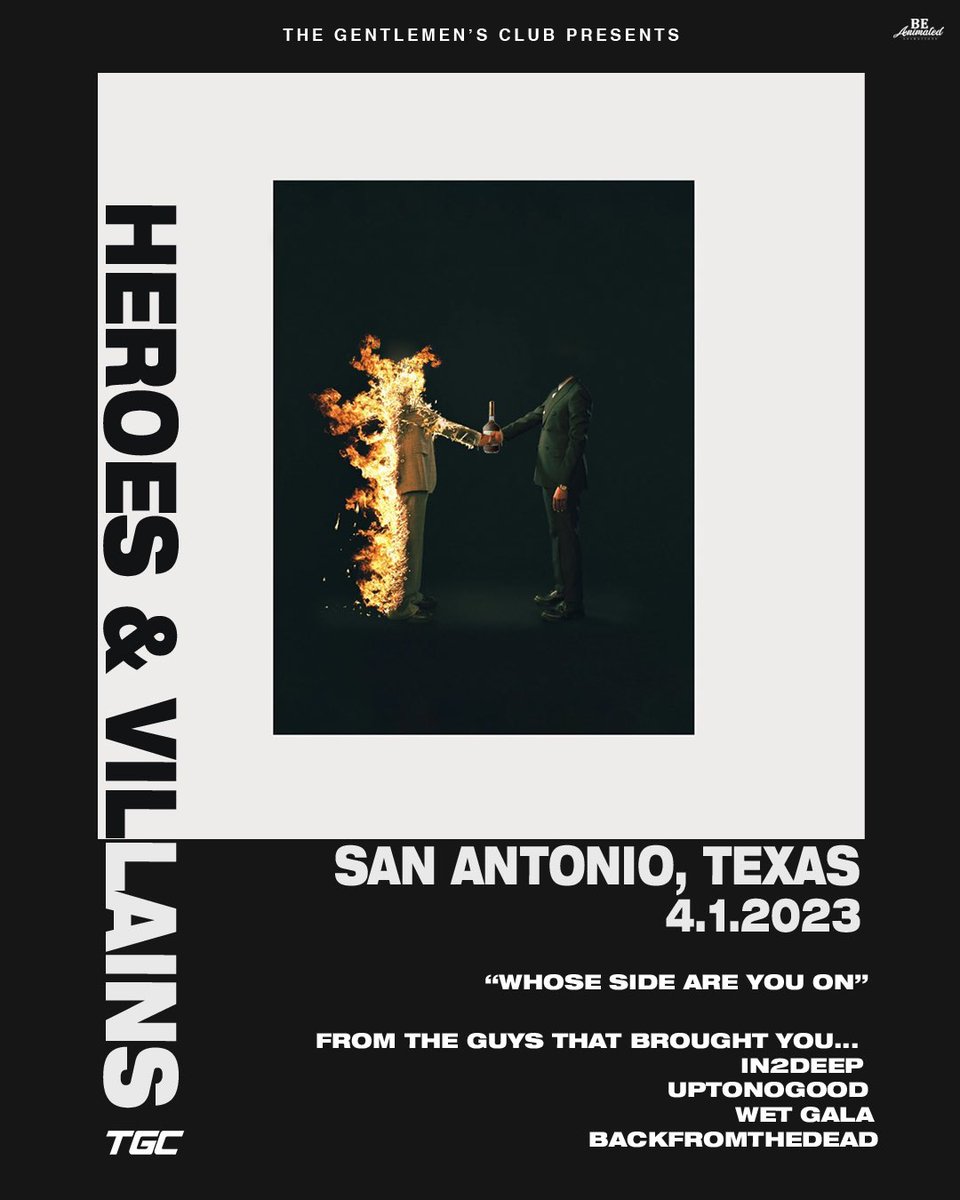 “You either die a Hero Or live long enough to see yourself become a Villain”

#HeroesandVillians 🦸🏿‍♂️🦹🏿‍♂️

4.1.23 🗓️ 

SAN ANTONIO, TX 📍

TICKETS AVAILABLE IN BIO 🎟️