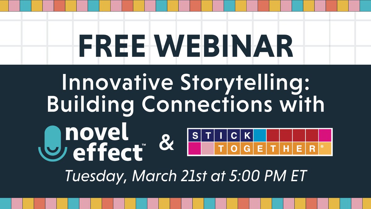 Novel_Effect's tweet image. You're invited! 😍

Join us on 3/21 for magical read-alouds, soundscape surprises, &amp;amp; colorful burst of creativity from our friends @byStickTogether! 🟥🟧🟨

Gather inspiring ideas to create, innovate, &amp;amp; celebrate storytime! 📚 bit.ly/NovelEffectSti…

#EdTech #EdChat #TLchat