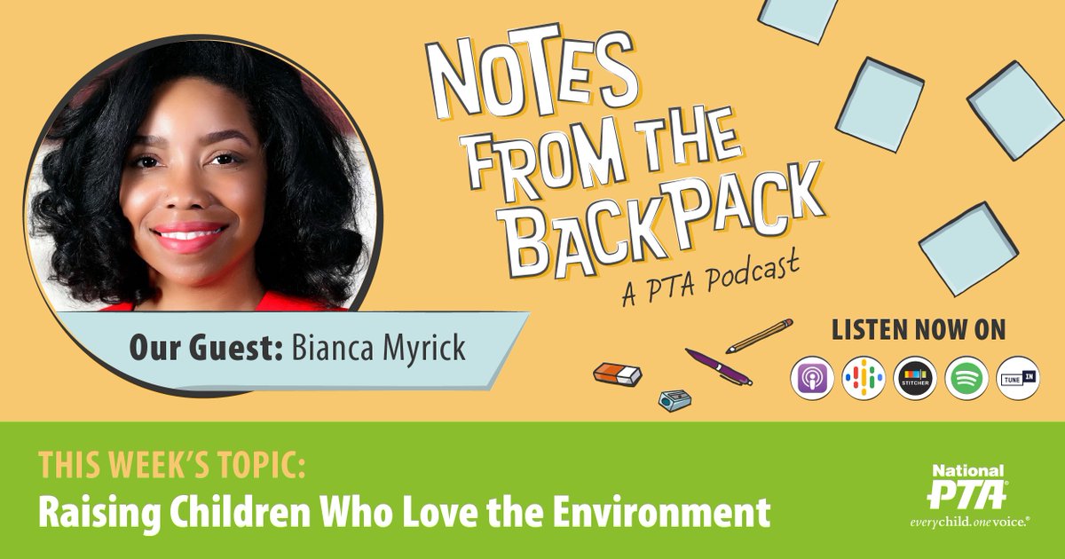 1stDistrictPTA's tweet image. On this week&apos;s #BackpackNotes, Bianca Myrick from the Virginia Association for Environmental Education shares how families can explore the environment together and create a love for the planet in their kids. Listen now at PTA.org/PodcastEp71!