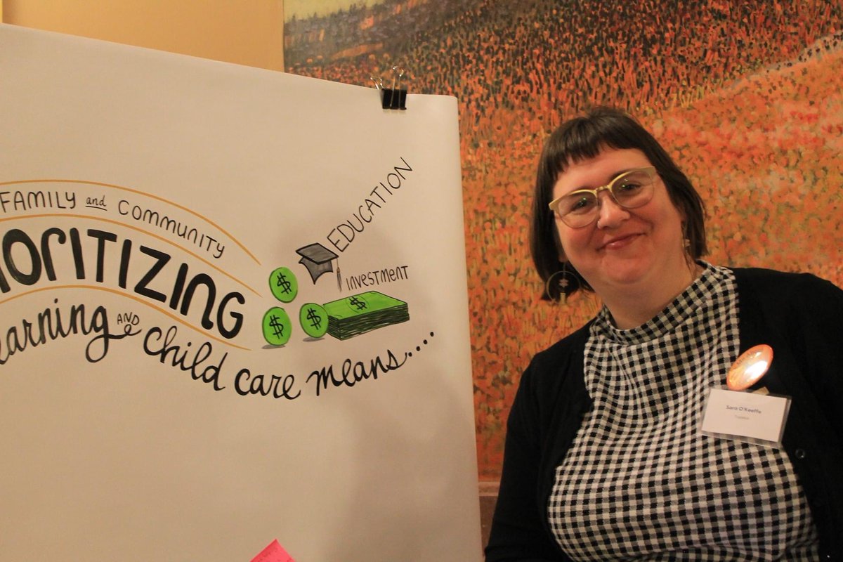 MrsMattHoffman's tweet photo. Priorizing Early Learning and Child Care in Kansas means…scroll right to see what Kansans that came to the state house today had to note! #earlylearning #homevisiting https://t.co/HqGXKzJmHA