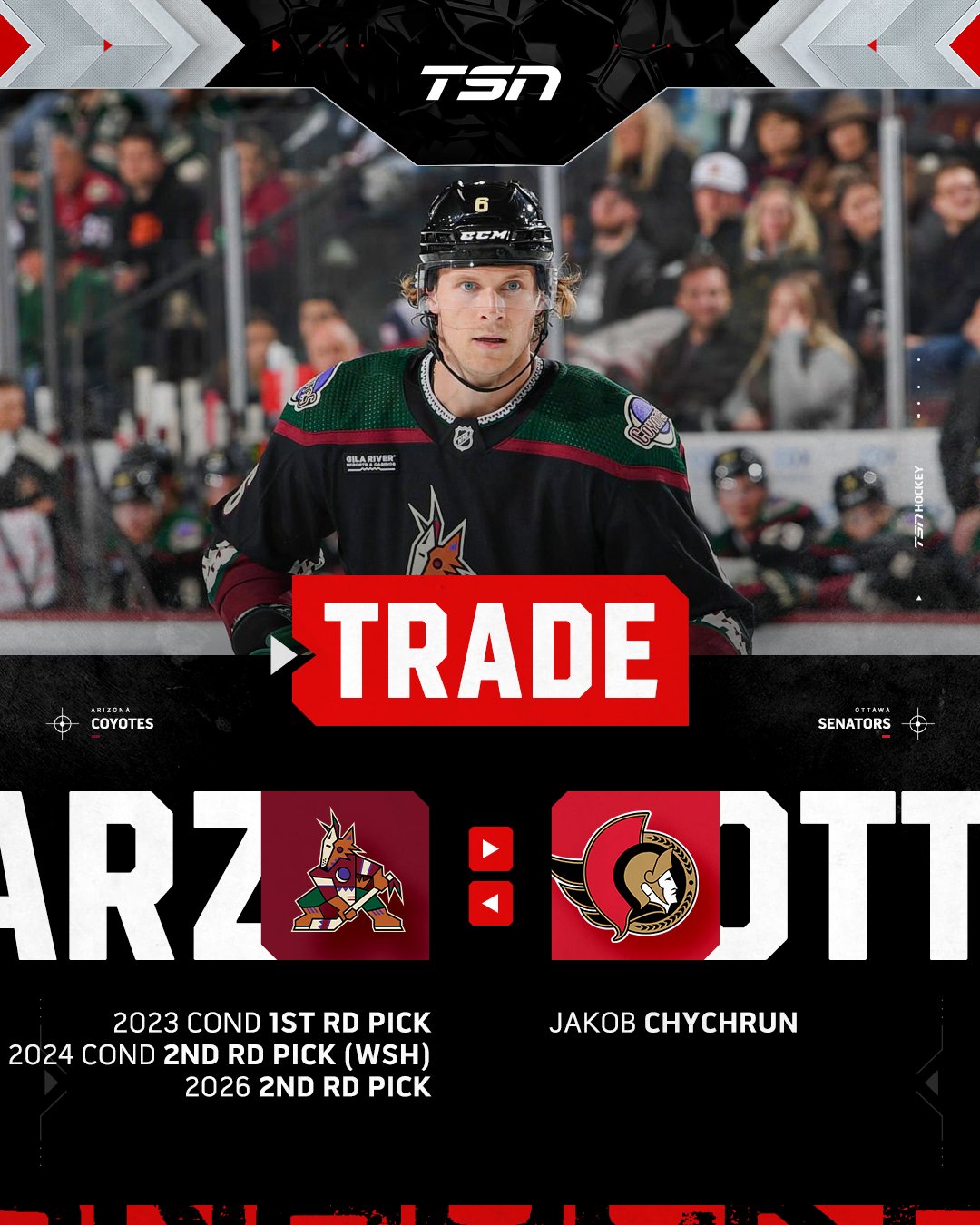 TSN on Twitter: "The Ottawa Senators have acquired Jakob Chychrun in a deal  with the Arizona Coyotes. MORE: https://t.co/CPew3TogYm  https://t.co/F620dBFEOB" / Twitter