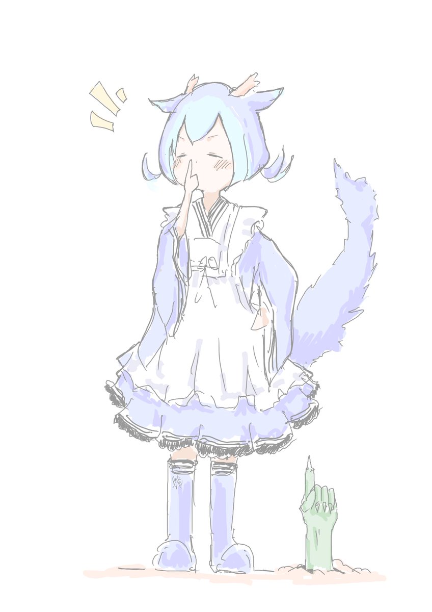 1girl duel monster tail blue hair dragon girl apron horns  illustration images