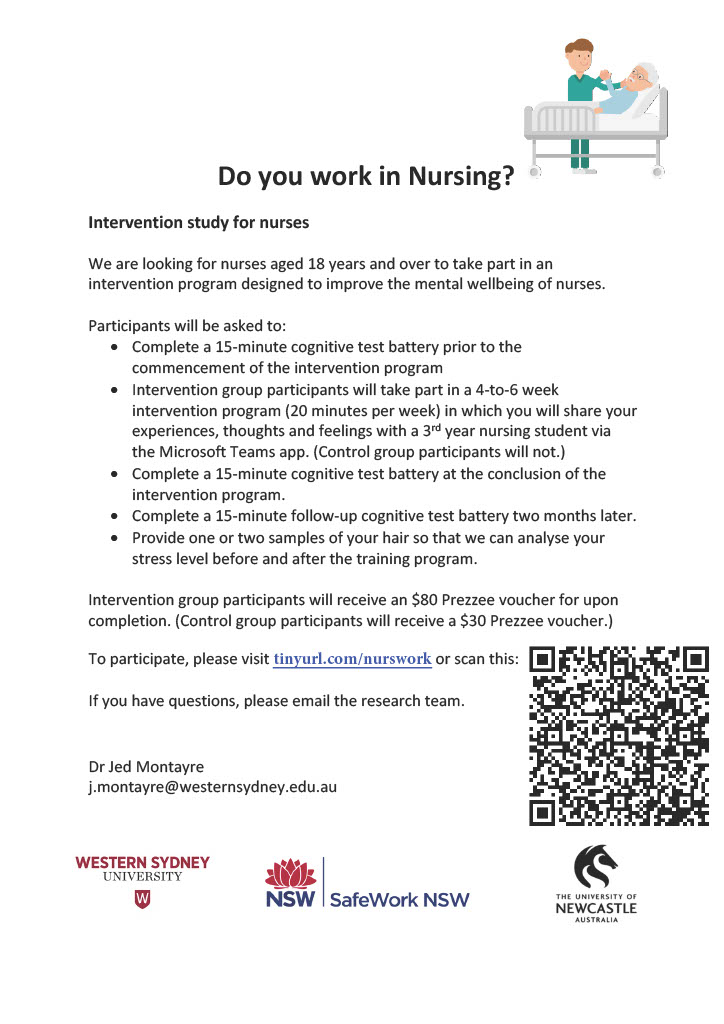 Are you a senior nurse in Australia? Want to help us support wellbeing &amp; reduce burnout?

We are looking for nurses to participate in research aimed at supporting health &amp; wellbeing at work, Interested? Scan the QR code 👇 and pls share!

#nurses #wellbeing #NurseTwitter