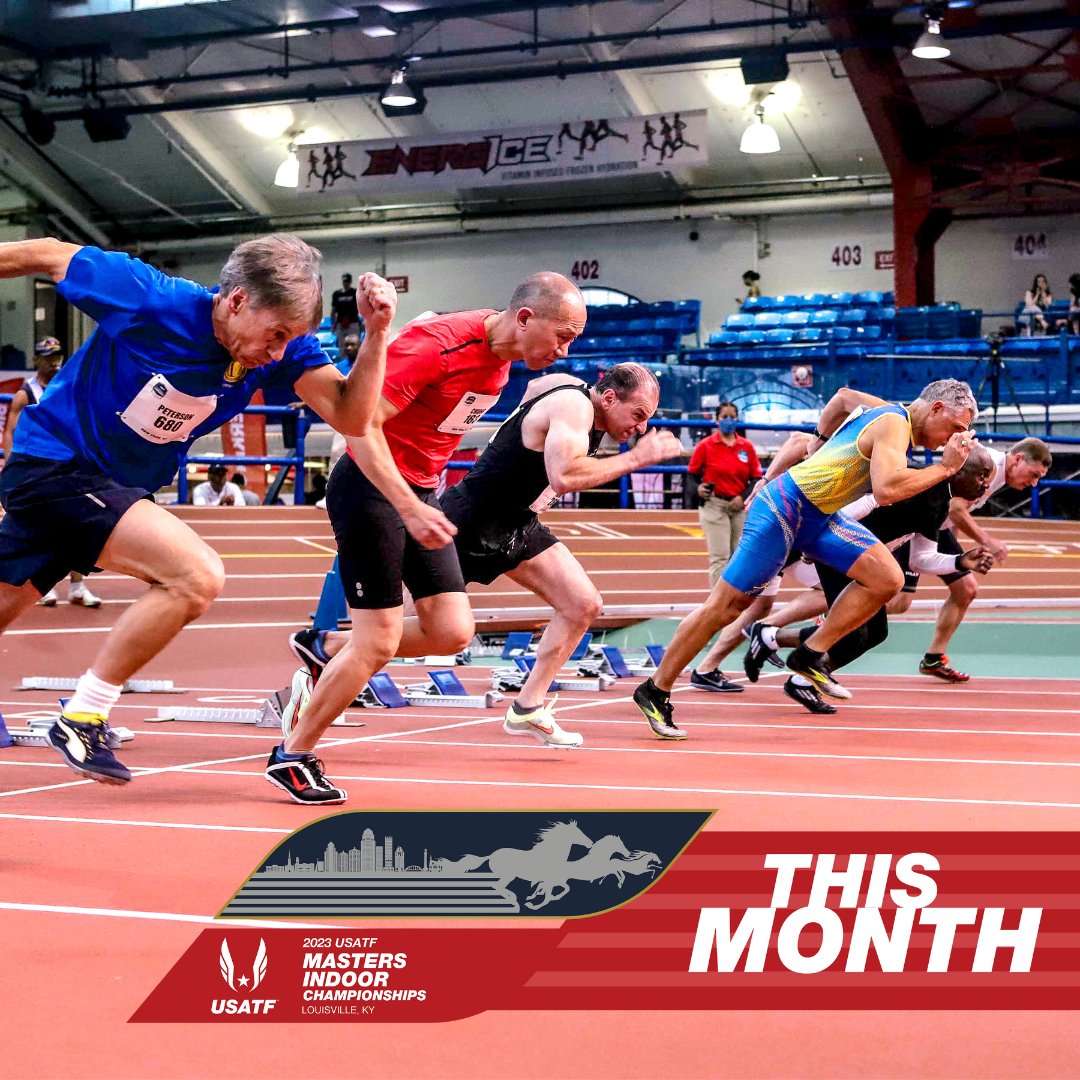 IT’S CHAMPIONSHIP MONTH 🔜🏆 The 2023 USATF Masters Indoor Championship will take place in Louisville, KY from March 10-12. Will we see you there? #JourneyToGold #USATF