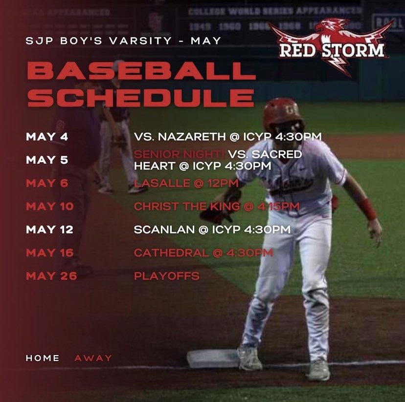 High school baseball schedule. Storm is coming ⛈️🔴