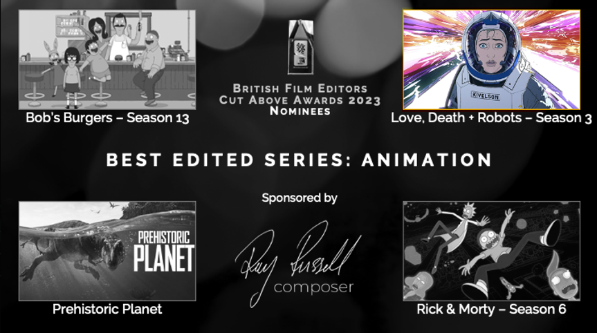 Even more congrats are in order! Great work everyone. 
#lovedeathrobots 

Motion Picture Sound Editors
Outstanding Achievement in Sound Editing - Broadcast Animation
“In Vaulted Halls Entombed”

British Film Editors (BFE) Association
Best Edited Series Animation
LDR - Season 3