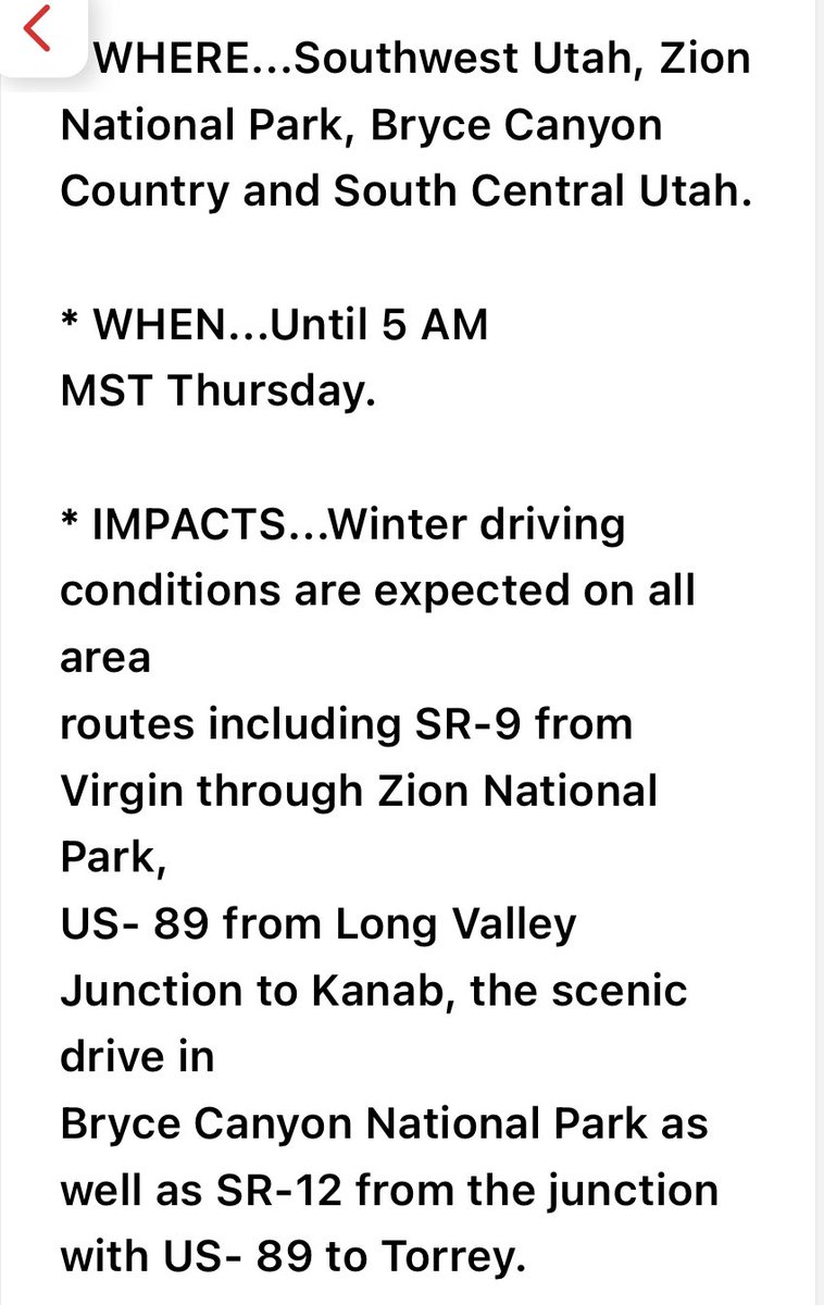 SW Utah Weather Spotter on Twitter "‼️Winter Storm Warning ⚠️