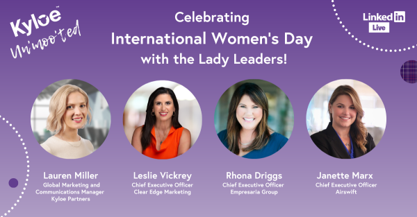JoeJTanner's tweet photo. Celebrate International Women's Day 2023 with Kyloe and the Lady Leaders Book Club!
 
Host Lauren Miller chats with Rhona Driggs (CEO, Empresaria), Janette Marx (CEO, Airswift), and Leslie Vickrey (CEO, Clear Edge Marketing) as they share how they are breaking down stereotyp... https://t.co/VFXsBbTlt2