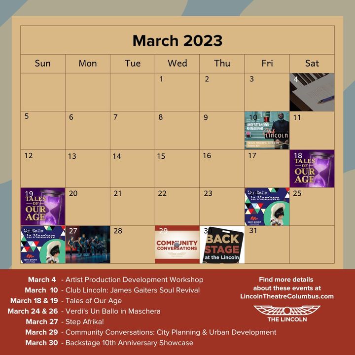 Happy March! Here's what's coming this month to the Lincoln.

Find information on all events here: lincolntheatrecolumbus.com/events/