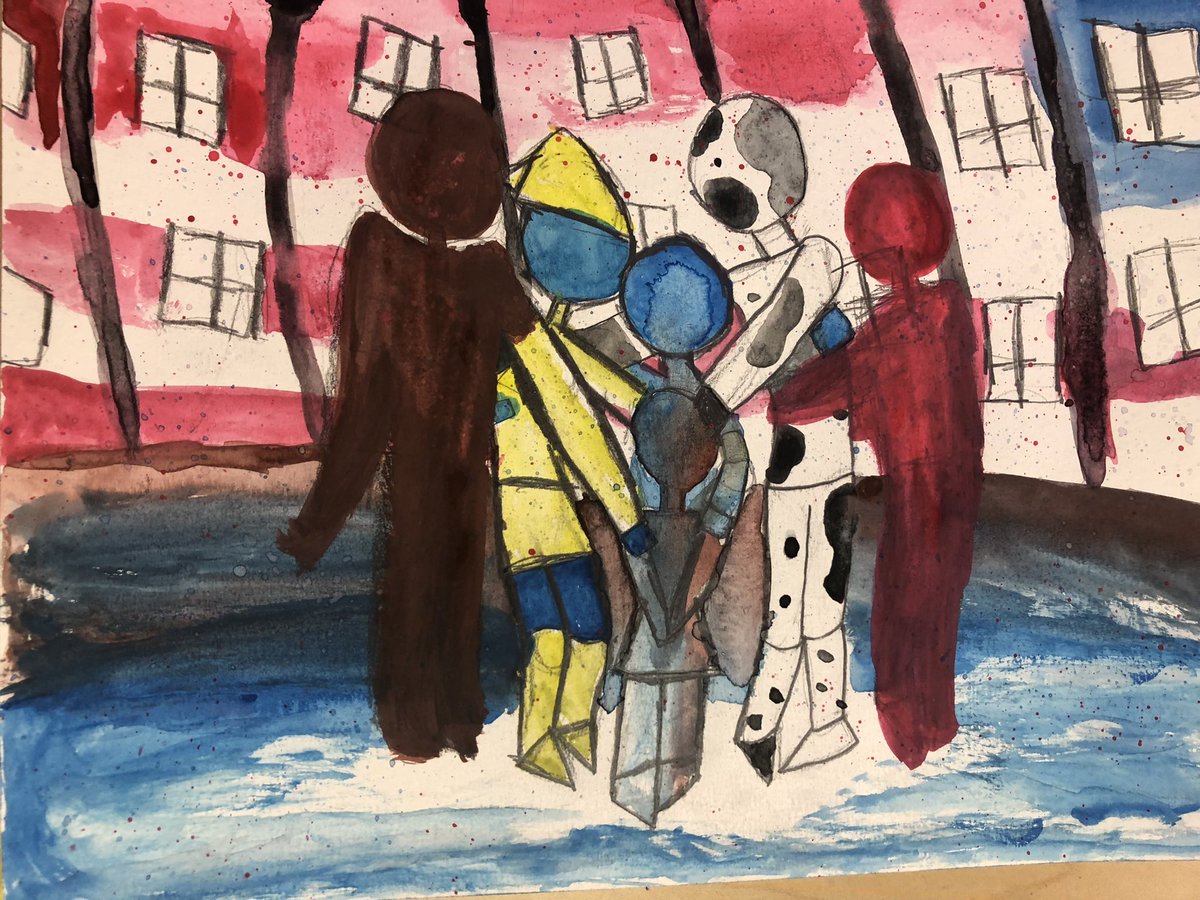 Abstract art with supporting text evidence inspired by Home of the Brave and A Long Walk to Water - Advanced 7ELA @FranklintonMS <a href="/Kbaech87/">Kim Baechle</a> #ArtMonthNC