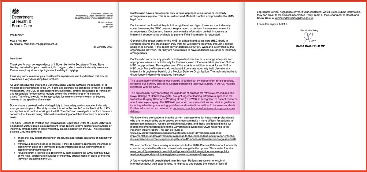 MBEFCampaign's tweet image. After &amp;gt;10 years of my asking to meet, a string of government health ministers have avoided doing so, not wanting to address the #refractivesurgery scandal 👀
@mariacaulfield made sympathetic noises last year, but that&apos;s all they were, her Jan letter proving total hypocrisy!