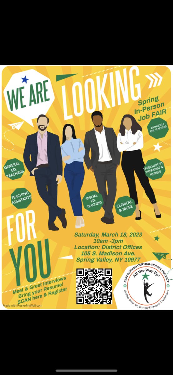 samli_73's tweet photo. East Ramapo CSD job fair - are you a teacher or support staff interested in making a difference? A real, meaningful change in the lives of students? Then ERCSD is for you! #makeadifference #teachers #EducationForAll https://t.co/T6MnKpmLvo