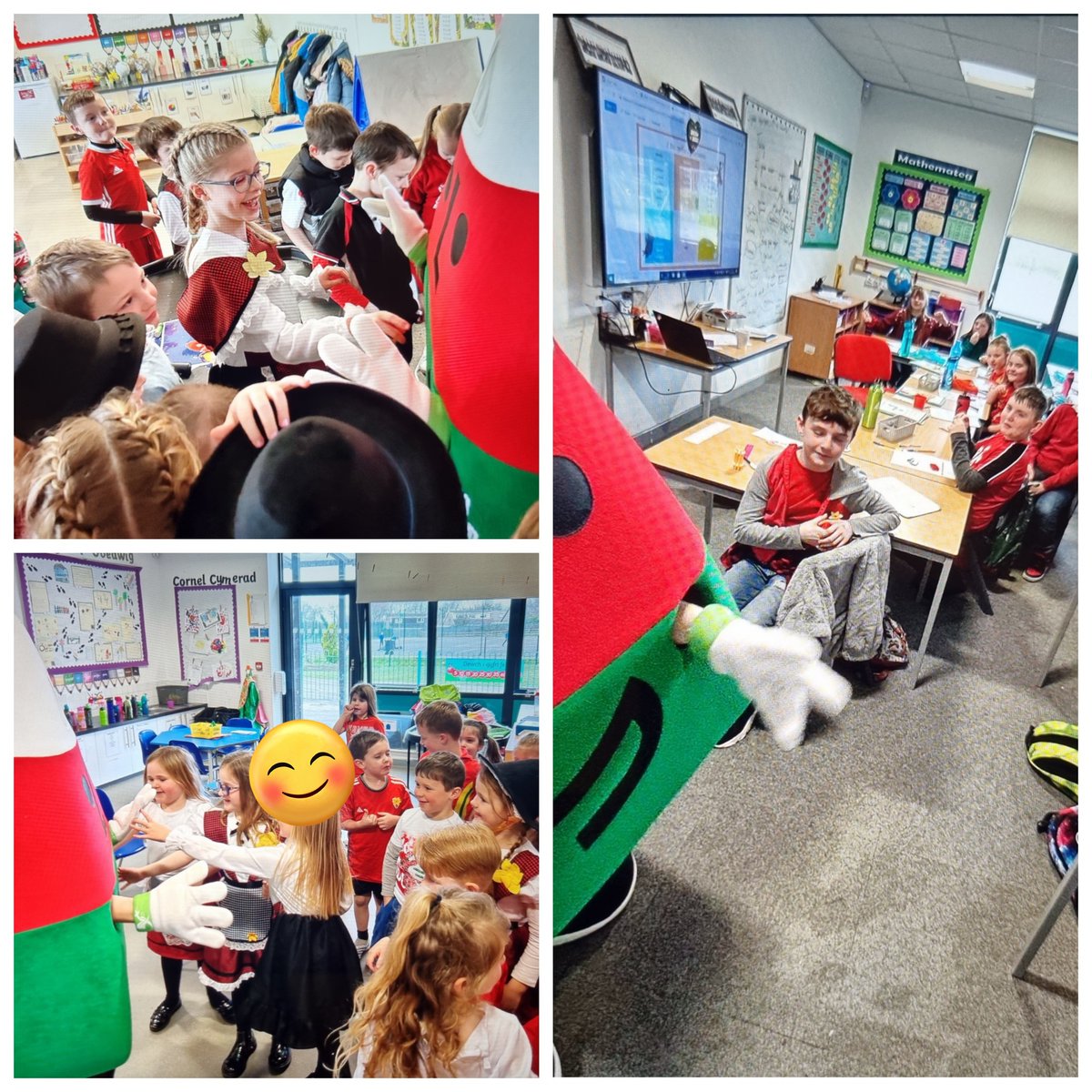 nanttalwg's tweet photo. Am Ddydd Gwyl Dewi bendigedig. Gwasanaeth i ddathlu ein gwisgoedd amrywiol a gwaith yr wythnos, ymweliad gan Mr Urdd, gwersi clocsio a mwy! ~ A lovely St David's Day. Assembly to celebrate different Welsh symbols, outfits and work. A visit from Mr Urdd, folk dancing and more! 🏴󠁧󠁢󠁷󠁬󠁳󠁿 https://t.co/Ndhx6ZmnTv