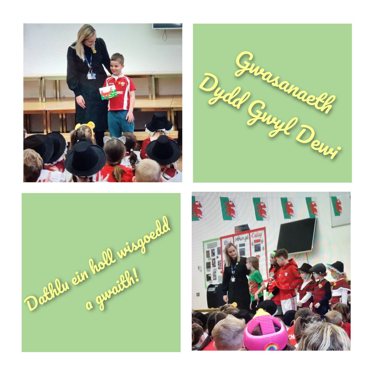 Am Ddydd Gwyl Dewi bendigedig. Gwasanaeth i ddathlu ein gwisgoedd amrywiol a gwaith yr wythnos, ymweliad gan Mr Urdd, gwersi clocsio a mwy! ~ A lovely St David's Day. Assembly to celebrate different Welsh symbols, outfits and work. A visit from Mr Urdd, folk dancing and more! 🏴󠁧󠁢󠁷󠁬󠁳󠁿