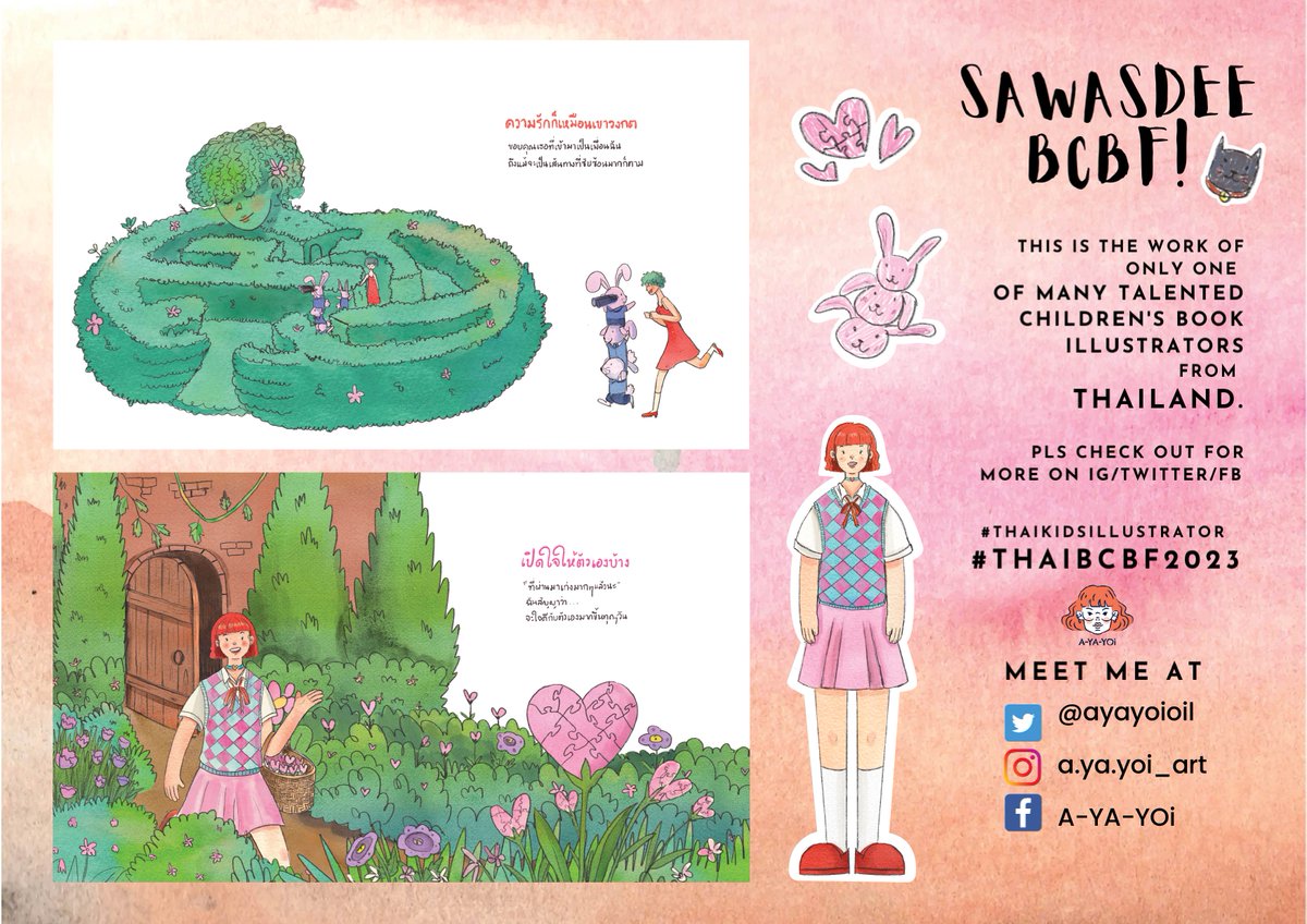 Hi! I’m Oil or A-YA-YOi, an illustrator from Thailand I love drawing characters and storytelling pictures! Nice to meet you! 💖

🍨Fb: A-YA-YOi
🍭Ig: a.ya.yoi_art
🥞Tw: <a href="/ayayoioil/">A.YA.YOI</a>
 #ayayoiart

 #ThaikidsIllustrator #ThaiBCBF2023