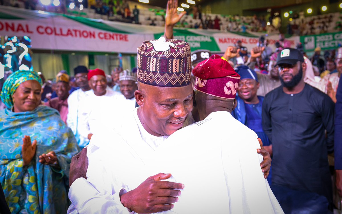 officialABAT's tweet photo. Earlier today Senator Kashim Shettima and I received our certificate of return from the Independent Nationl Electoral Commission (INEC) signifying our successful election. 
I am humbled and I pledge to work to the utmost of my ability to make Nigeria better. Thank you Nigeria! https://t.co/2f8biOfgRB