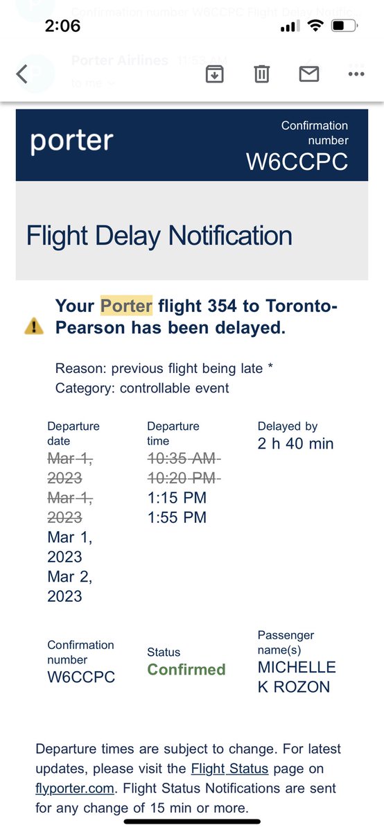 michellerozon's tweet photo. Seriously, @porterairlines ?! 8 cancels/delays in a row? For 1 four hour flight? Yikes. Glad @AirCanada got me home. 

 #flightdelay #flightdisaster https://t.co/dnGMEbufPr