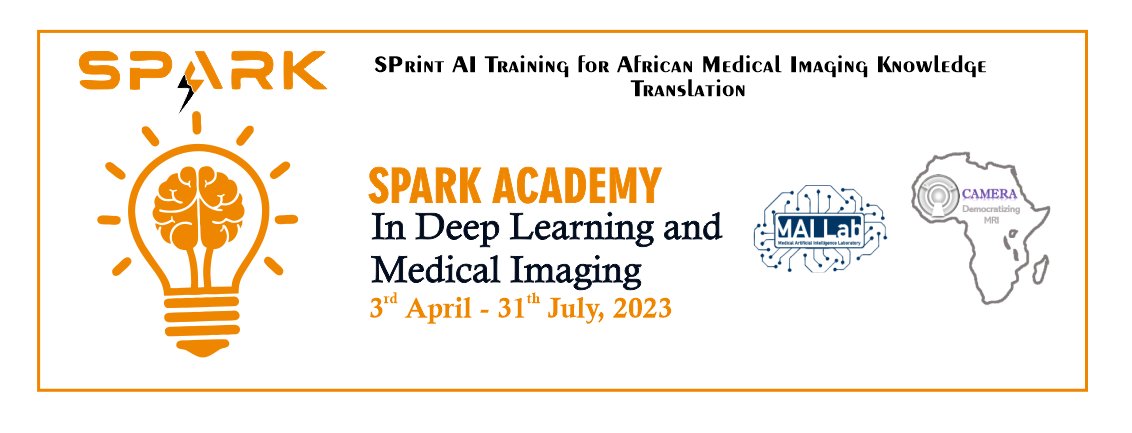 CAMERAAfrica's tweet photo. #CourseAnnouncement. Introducing SPARK Academy, our #CaseBased #Free #HandsOn #AI #training curriculum for medical imaging in #Africa. For info on the Academy and how to apply, see here: https://t.co/d1Vr9y9QYu
@mailab_io
@LacunaFund
@SpyridonBakas
@hacks_med
@BraTS_challenge https://t.co/tYu0grAMq2