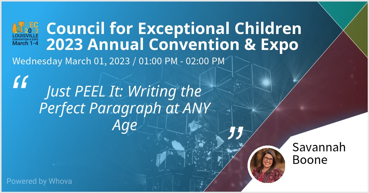 MrsBoonesRoom's tweet photo. I am speaking at Council for Exceptional Children 2023 Annual Convention &amp; Expo. Please check out my talk if you're attending the event! #CEC2023 - via #Whova event app https://t.co/YuVc1Cbc1w
