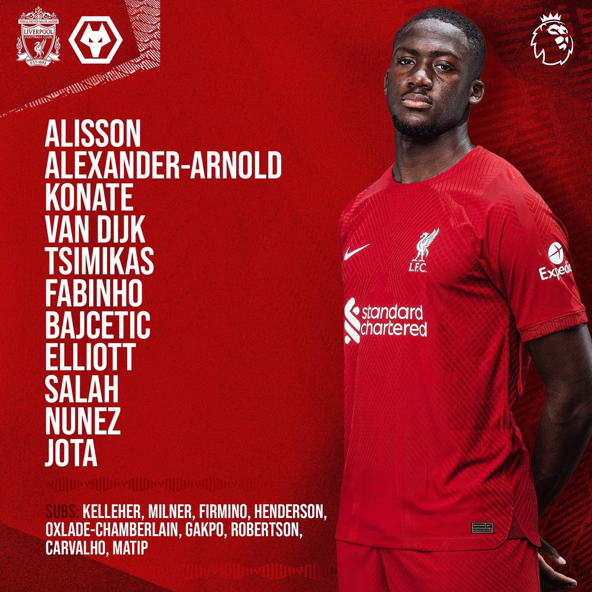 lfcseattle's tweet photo. Jürgen’s starting XI with a welcome back to @IbrahimaKonate_
Not gonna lie, I like the cut of this XI’s jib.
#HappyTweetaNauticalTermDay #NotReallyAThing
#LFC #LIVWOL #YNWA https://t.co/O8is905xm6