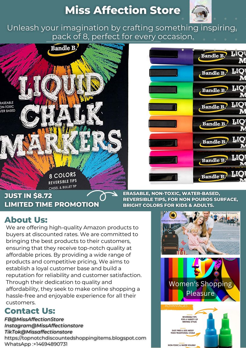 MissAffectionST's tweet image. Liquid Chalk Markers,water soluble,pack of 8 vibrant colours, versatility, and reversible tips for non pouros Surface.

 For buying with discounted rate click on the below link:
amzn.to/3YJ1zo4

#LiquidChalkMarkers, #ChalkMarkers, #markers sketch, #markerdrawingdoodles