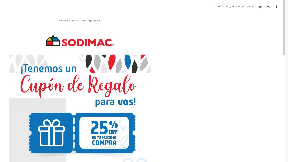 CAHernandezArg's tweet photo. @SodimacAr Hola, recibí un cupón de regalo ayer 28 de febrero a las 23:00 y hoy al abrir el mail veo que el cupón es para usar del 28/2/2023 al 28/2/2023, o sea ese día que ya había pasado. Es un error? Cual es el vencimiento del cupón? Gracias!!! https://t.co/YjszWLC3pA