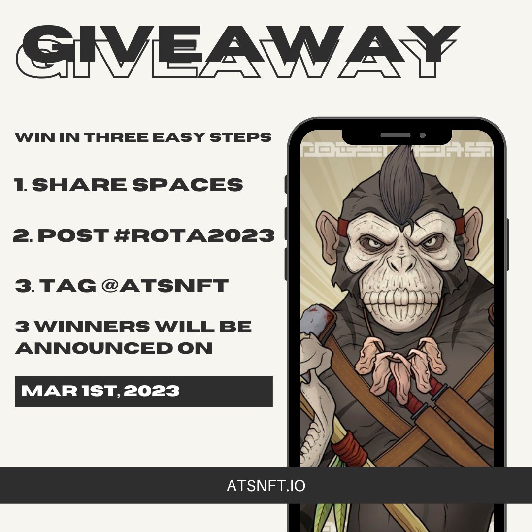 ATSNFT's tweet image. We'll be giving away $1,000 and 3 FREE ROTA mints tonight!🎉

To enter for free mints, see below:

Spaces Link: