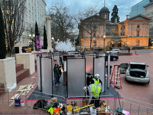 JEDunn's tweet photo. Last month, our #Portland office teamed up with PAE and LUMA Lighting Design to create a light installation for the Portland Winter Lights Festival. To go with this year’s theme, “In the Stars,” our team designed and built the Stellar Teller! #stellarteller #pdxlightfest #JEDunn https://t.co/jhQiNyLykE