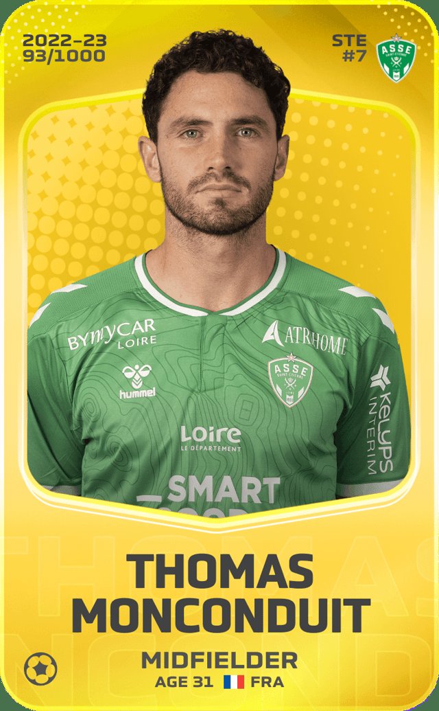 SorareAsse's tweet image. Pour fêter la belle série de @ASSEofficiel 🟢⚪
Je vous fait gagner Thomas Monconduit 🟨
Pour être éligible :
Retweet + Follow me 
TAS vendredi 3/03
#sorare #Giveaway #Remontada