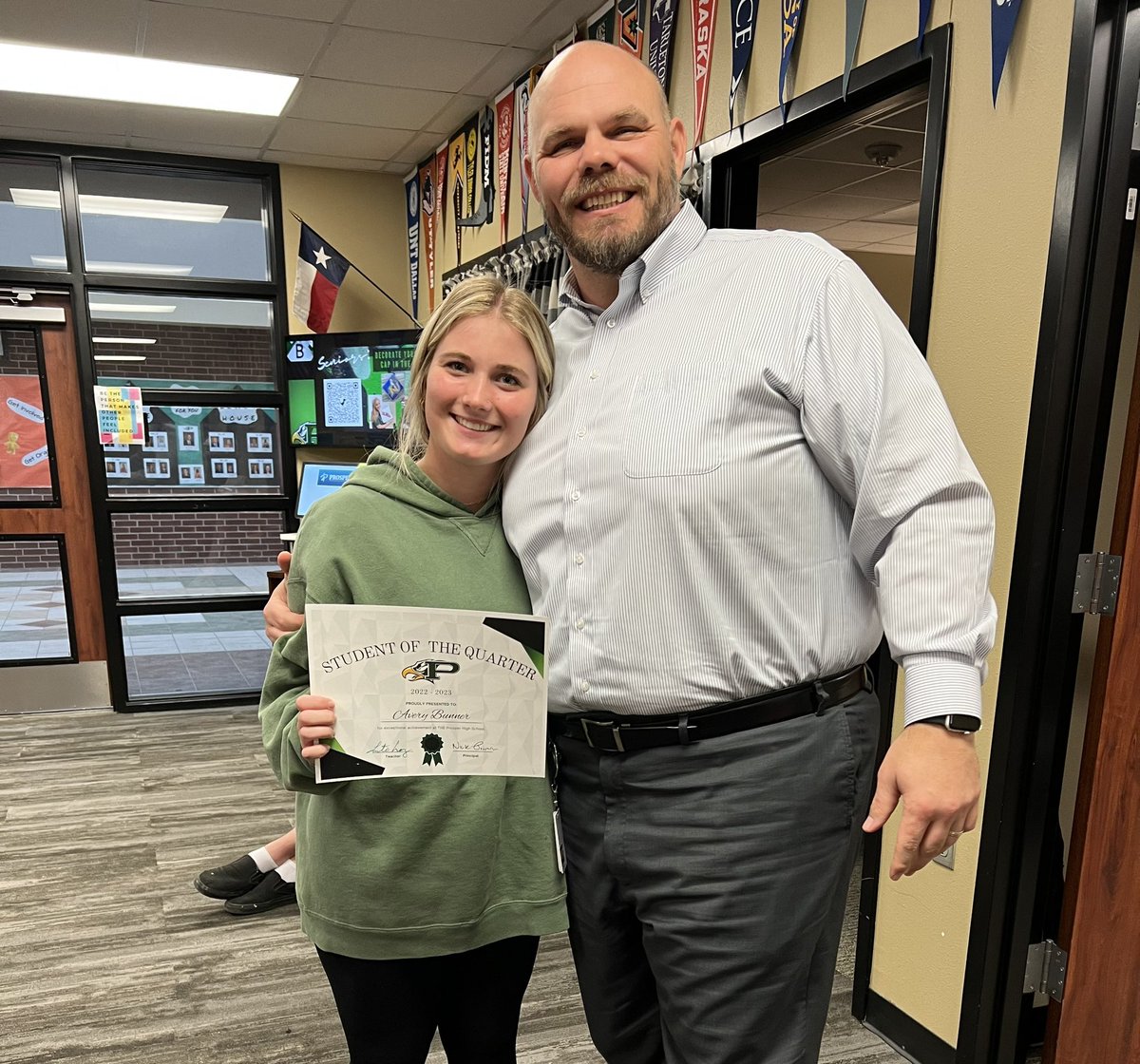 lutecroy's tweet photo. Congratulations to Avery Bunner!

She is my student of the quarter for the 3rd nine weeks!

Avery takes care of business in the classroom and on the softball field, and I am so glad she is an Eagle!

Students like Avery make @ProsperISD a special place!

@ProsperHS #ProsperProud https://t.co/IHJKCEDaqo