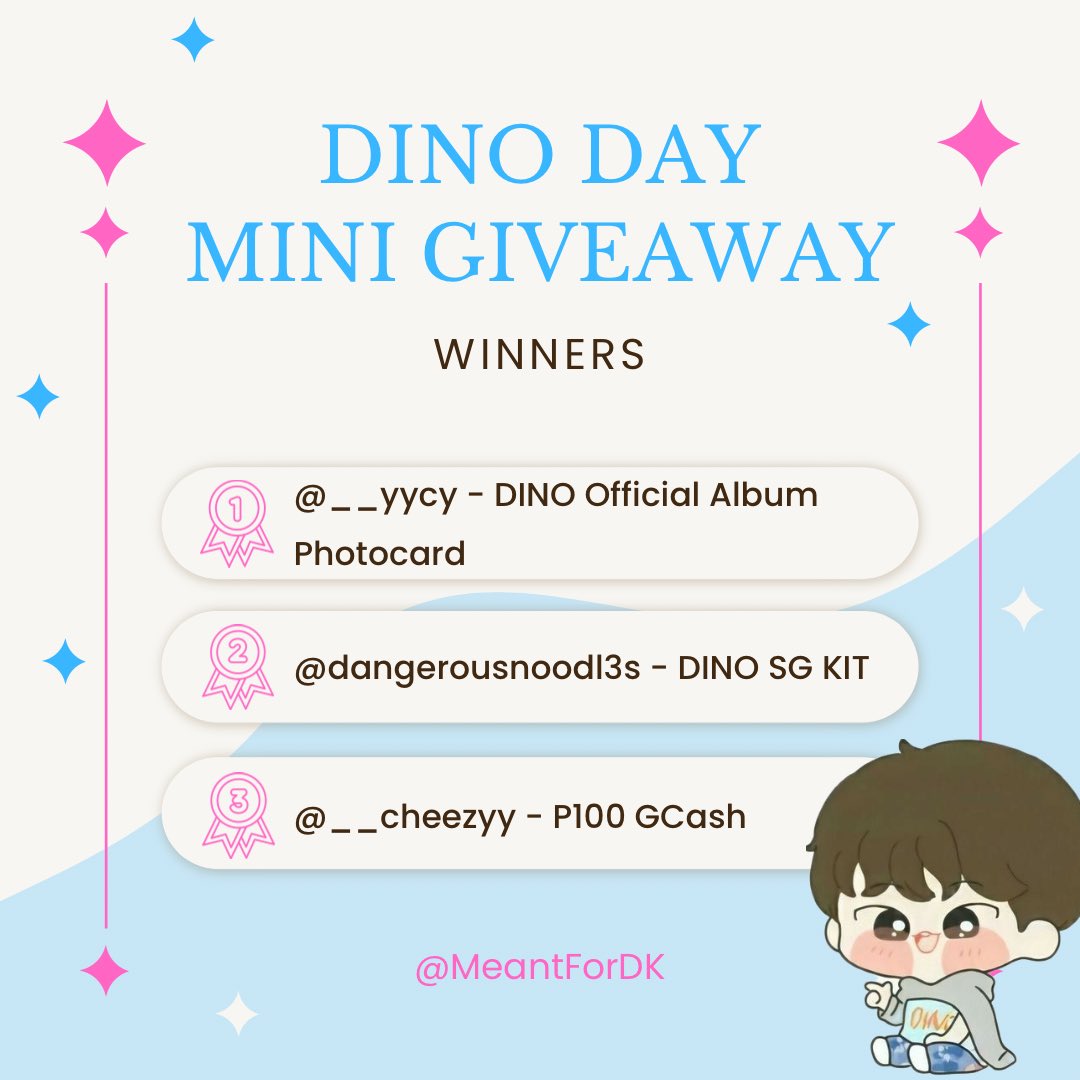 meantforDK's tweet photo. Congratulations to our giveaway winners! 💎
@/__yycyy @/dangerousnoodl3s (IG) and @___cheezyy (TWT)

Please DM within 24 hours to claim your prize 🫰🏻

Thank you for joining, until next GA! 🚨

#MeantForDK_GA #happyDINOday #giveaway https://t.co/hpNd4R59TY