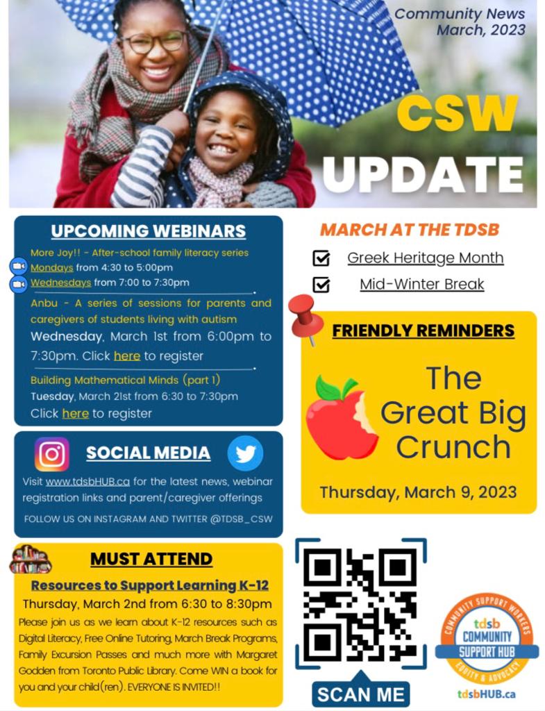 📢 The Community Support Worker March newsletter is out!

Find it here 
drive.google.com/file/d/1NTN1_H…

Thank you for supporting school-community partnerships!

Please share with your families.