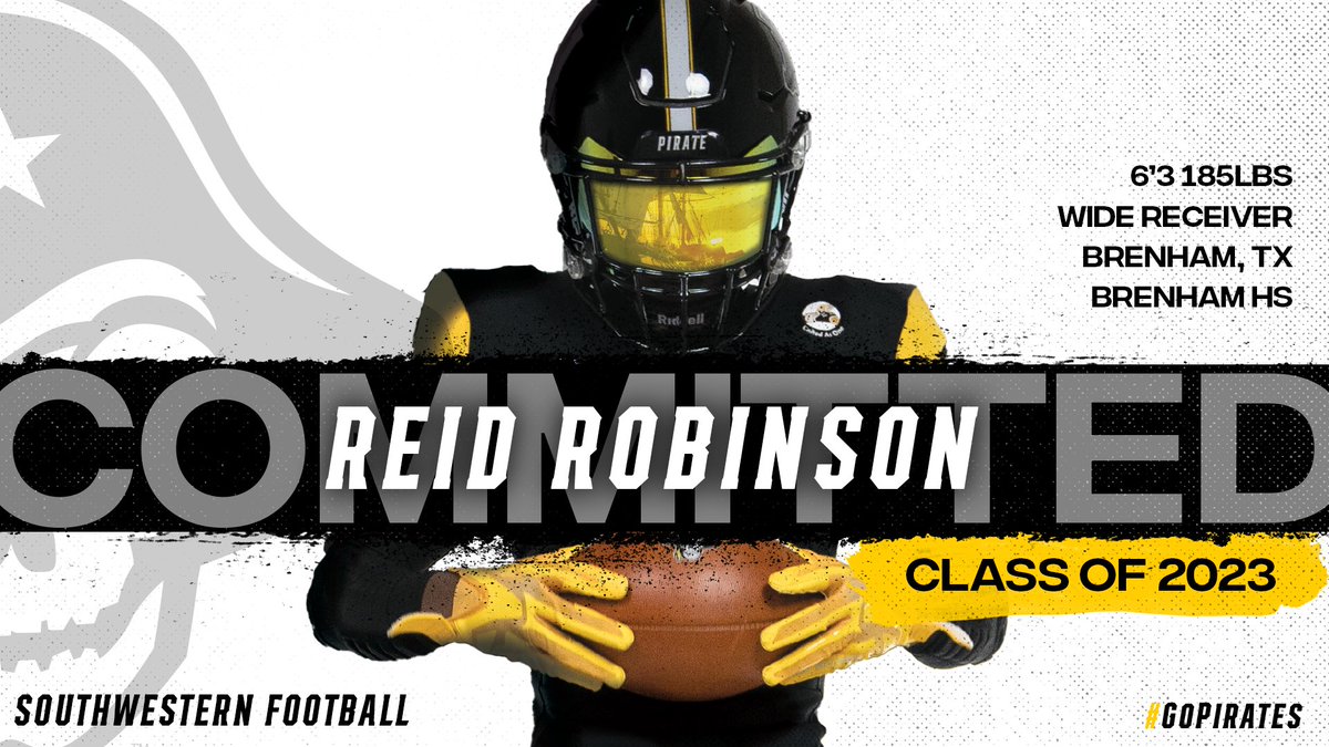 @SUPiratesFB welcomes Brenham HS @BrenhamFootball WR Reid Robinson @reid_robinson3! #GoPirates | #BeSouthwestern | #GiveNoQuarter