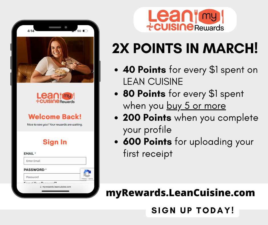 If you haven't signed up for Lean Cuisine myRewards, now is the time! DOUBLE POINTS all month long! 🧡