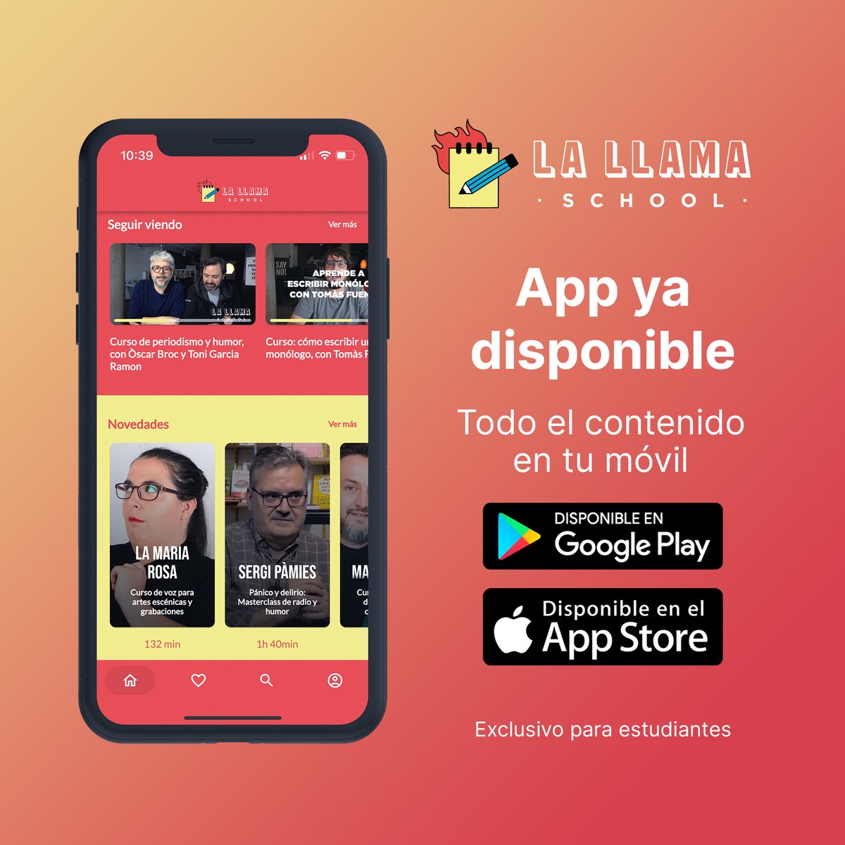🔥App ya disponible🔥

Para celebrar el lanzamiento podéis suscribiros a lallamaschool.com con un -50% de descuento el primer mes. (Dto válido hasta mañana jueves 2 de marzo a las 00h)