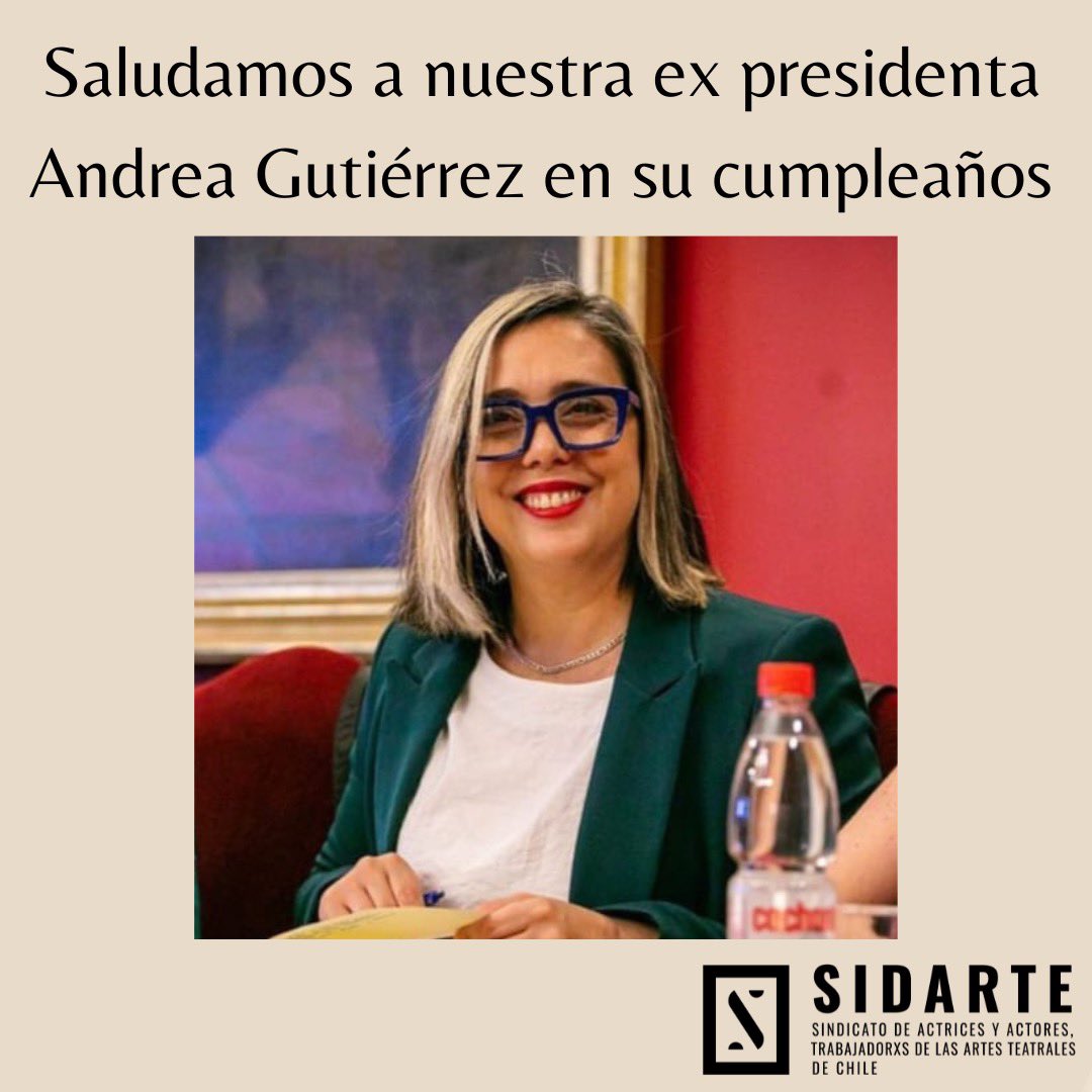 sidarte_chile's tweet photo. Saludamos a nuestra compañera @AGutierrezVas en su cumpleaños. Ex presidenta de Sidarte, socia comprometida y actual @SubseCulturas Que este nuevo ciclo esté lleno de logros en la línea que te has trazado por el desarrollo de las artes, las culturas del país, y sus trabajadores. https://t.co/UgLJR86qVW