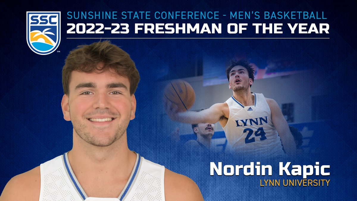 D2SSC's tweet photo. Nordin Kapic is honored as SSC 𝗙𝗿𝗲𝘀𝗵𝗺𝗮𝗻 𝗼𝗳 𝘁𝗵𝗲 𝗬𝗲𝗮𝗿. The 6-8 forward is the first Fighting Knight to win the award since 2001-02, third overall.

Full Story: https://t.co/at71EMudRj | 🌴☀️🌊🏀 https://t.co/Zv1QBvwC5I