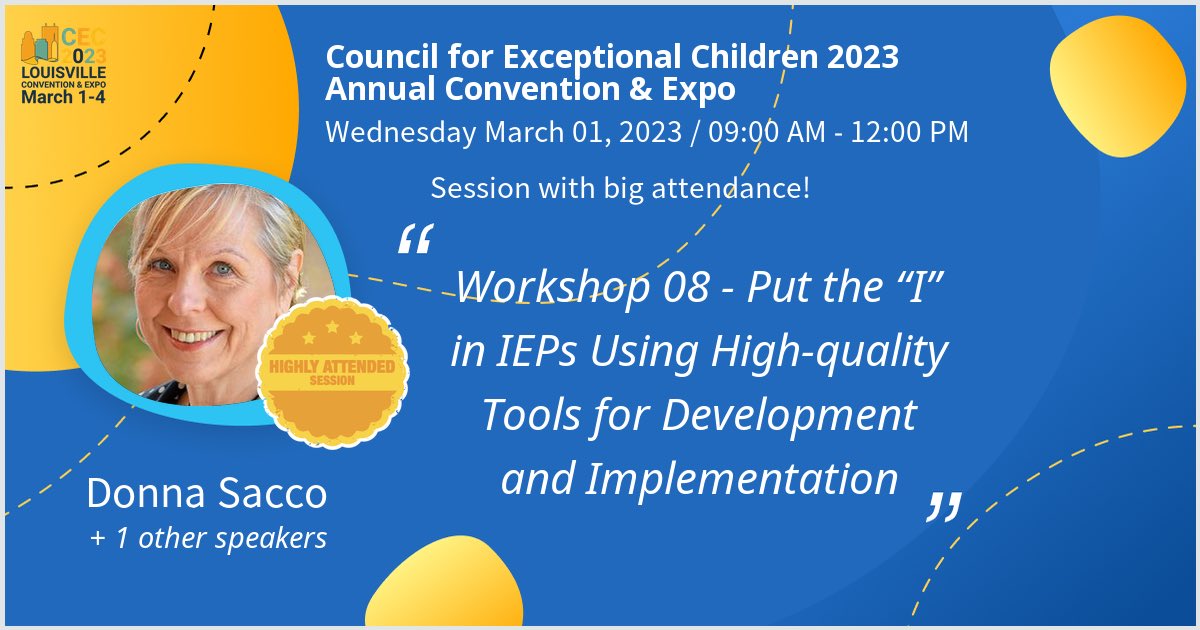 Gave a talk at Council for Exceptional Children 2023 Annual Convention &amp; Expo on Workshop 08 - Put the “I” in IEPs Using High-quality Tools for Development and Implementation. Thanks for the great turnout! #CEC2023 - via #Whova event app