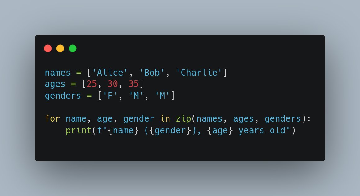 pythonicupdate's tweet image. Did you know that you can use the zip() function to iterate over multiple sequences in parallel? It returns an iterator that aggregates elements from each of the sequences 🐍💡

[#thepythonicupdate] 👈🔥 

#Python #CodeTip #pythonprogramming