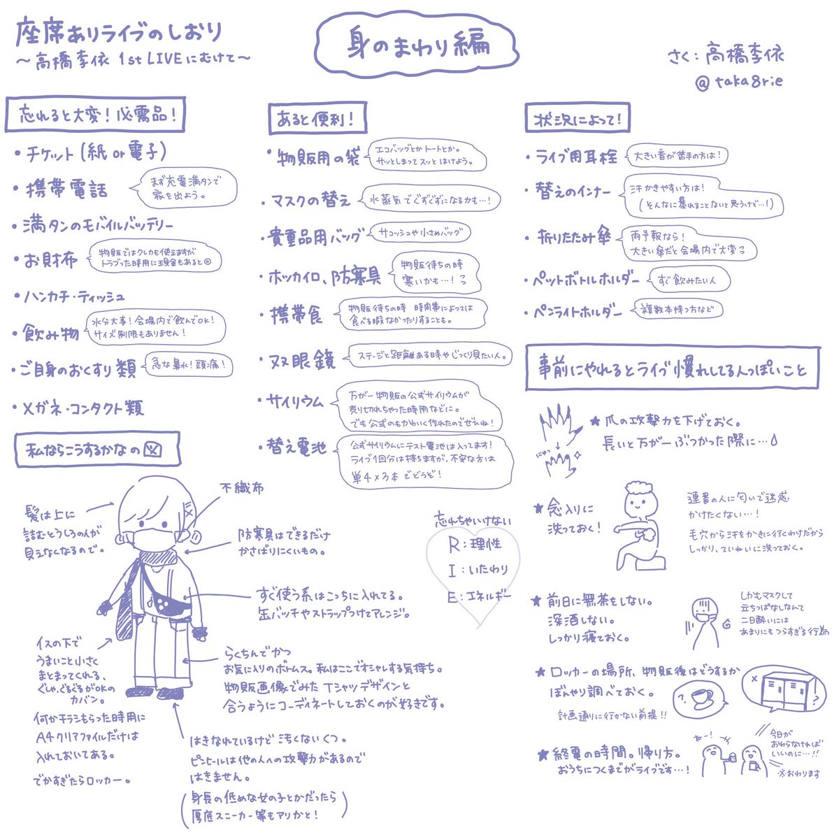 Rie Takahashi, the popular Voice Actress and Singer requests her fans to bathe before her Concert. 

For her first concert she created a cute infographic filled with tips on what to do including 'Make sure you wash your body beforehand to don't bother others with your odor!'
