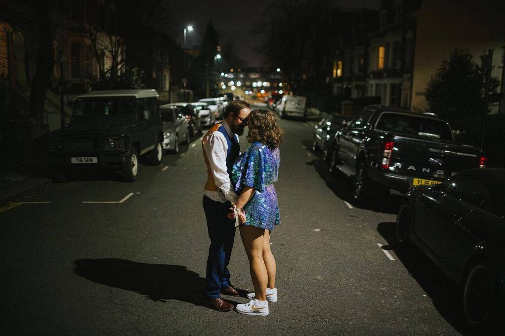 Rebecca+Alex dancing away at the end of their wedding. 
After the ceremony, speeches and food is done. A totally different vibe is in the air. ✨🖤
.
.
.
.
.
#london #wedding #alternativebride #alternativeweddingphotographer #portraitcollective #wehear… instagr.am/p/CpQfxV-s6tg/
