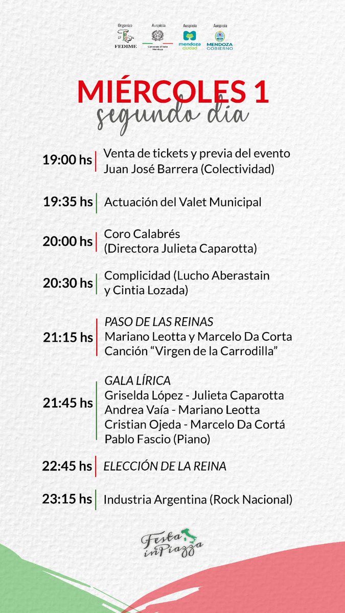 #festainopiazza Segunda noche H O Y 🇦🇷❤🇮🇹 🍝 #mendoza #italia #vendimia