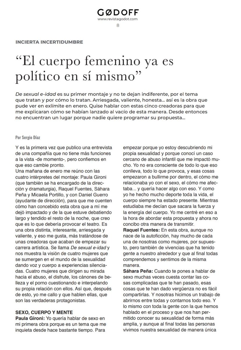 sahara_ks's tweet photo. Ya tenéis disponible en la @RevistaGodot la entrevista que nos hicieron al equipo de "De sexual e -idad". Muchas gracias a la revista por el espacio y en especial a Sergio Diaz por escucharnos y hacernos sentir tan cómodas. https://t.co/Ihye2xYYJ8