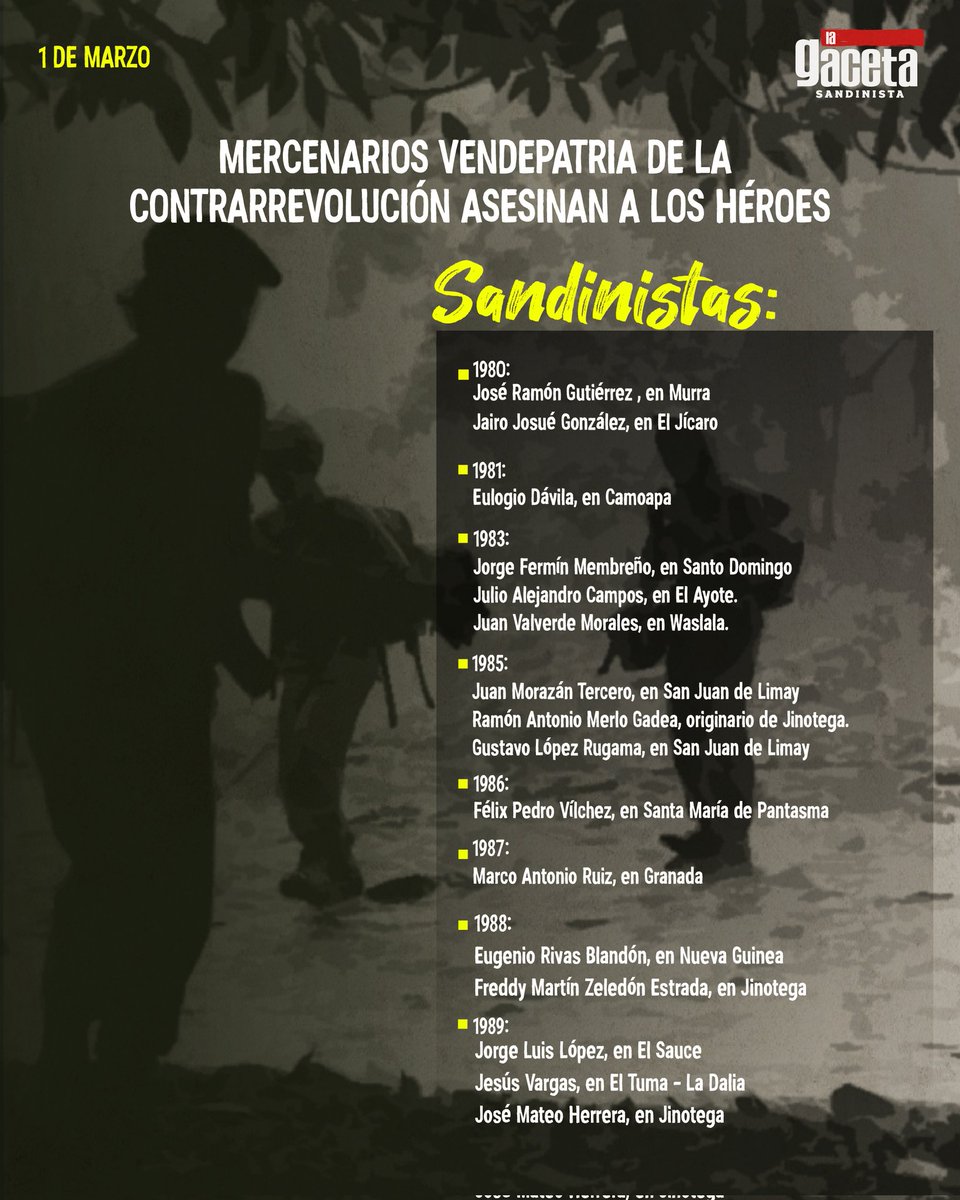 LaGacetaFSLN's tweet photo. 🔴⚫️ Con el corazón enaltecido de honor, valentía y patriotismo, transitaron hacia la eternidad los héroes de la Nicaragua Sandinista. https://t.co/88ydB3yhXL