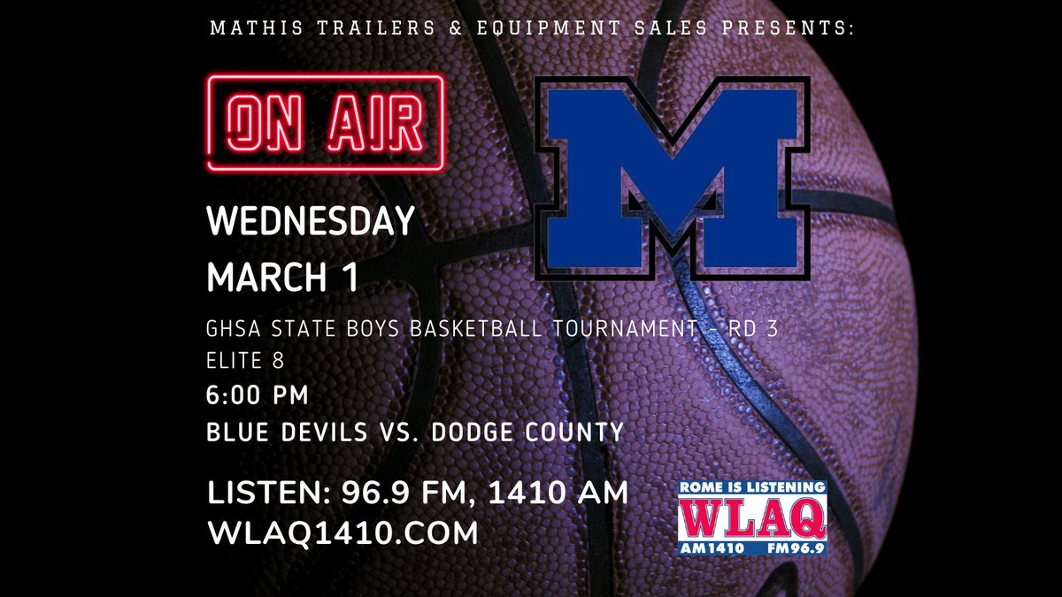 Pack the gym and cheer LOUD for the Blue Devils!  Can't make it?  Listen LIVE on WLAQ.  
GHSA Tournament🏀 - 3/1/23  
ELITE 8
6:00 PM - Blue Devils vs. Dodge County
📻: 96.9 FM, 1410 AM, wlaq1410.com
<a href="/ModelHoops/">Model Basketball</a> <a href="/ModelHighDevils/">Model High School</a> <a href="/ladydevilbball_/">LadyDevilBasketball</a> <a href="/MattDavis_WLAQ/">Matt Davis</a>