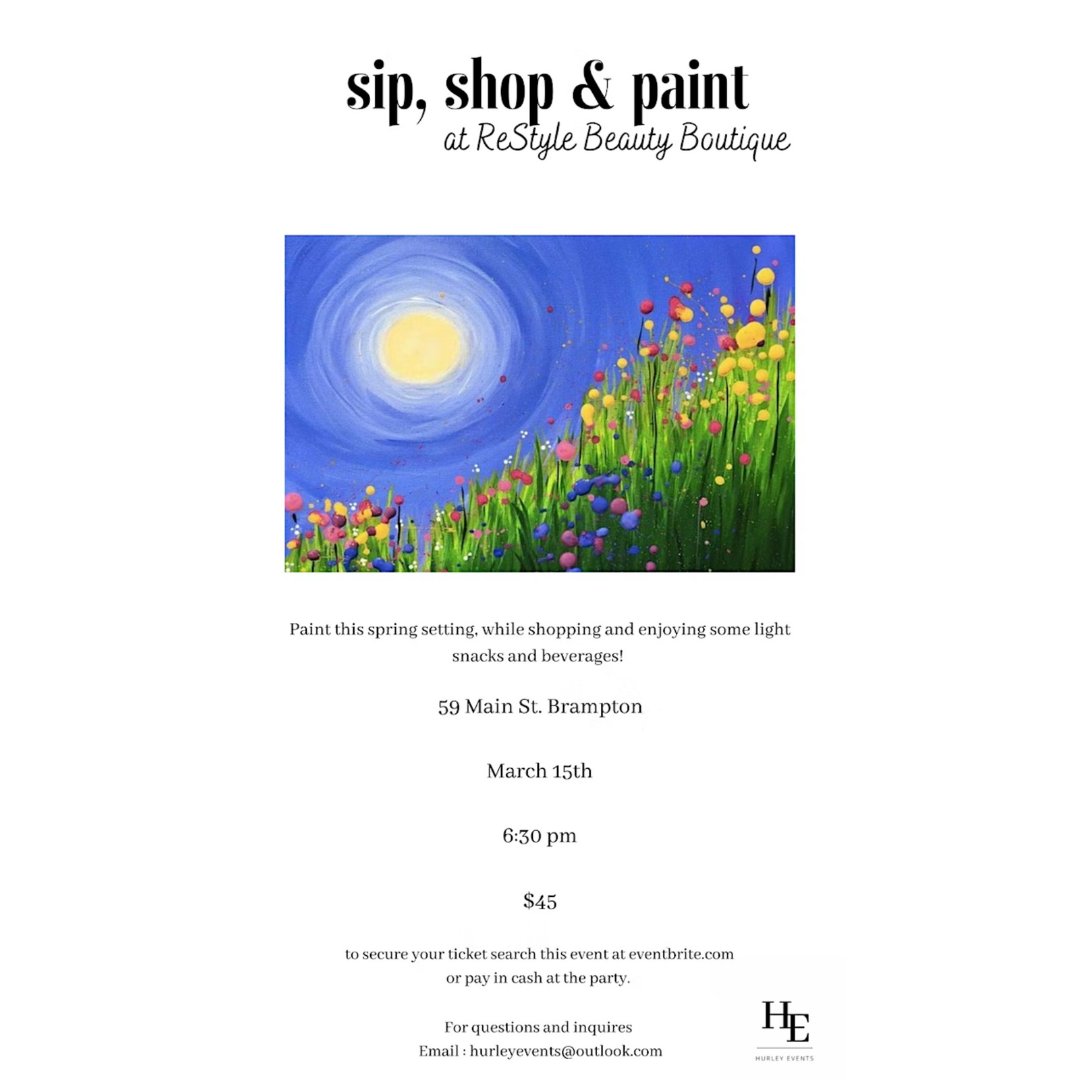 Spring is near y'all &amp; on March 15th from 6:30pm, <a href="/BeautyRestyle/">ReStyle Beauty Boutique</a> is hosting a sip, shop, and paint event! Come to #downtownbrampton for an evening of painting, shopping and light snacks and drinks! 💕🌷 

***Register on eventbrite for $45 or pay in cash at the par-tay!***