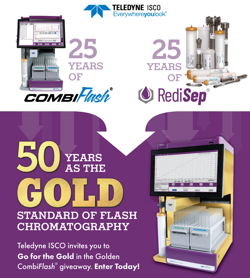 TeledyneIsco's tweet photo. Join us as we celebrate 50 years as the Gold Standard of Flash Chromatography - 25 years of CombiFlash and 25 years of RediSep.Enter to win a FREE CombiFlash NextGen 300+. Click for details and to enter  https://t.co/JlXN2ygfCE
#goldencombiflash #flashchromatography https://t.co/WAKue5HKjo