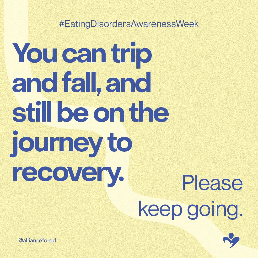 AllianceforED_'s tweet photo. Recovery isn't black & white. It isn’t linear, & oftentimes very messy. "Trips and falls" are all part of the process. No matter where you are on the journey, be proud of the progress you have made thus far.
#NOTONEMORE #EatingDisordersAwarenessWeek #EDAW #ItsTimeForChange https://t.co/HPMclghIT6